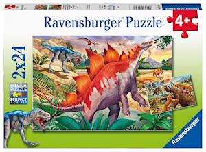 Ravensburger Kinderpuzzle 05179 - Wilde Urzeittiere - 2x24 Teile Puzzle für Kinder ab 4 Jahren