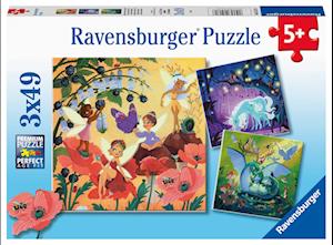 Ravensburger Kinderpuzzle 05181 - Einhorn, Drache und Fee - 3x49 Teile Puzzle für Kinder ab 5 Jahren