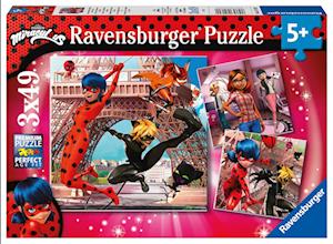 Ravensburger Kinderpuzzle 05189 - Unsere Helden Ladybug und Cat Noir - 3x49 Teile Miraculous Puzzle für Kinder ab 5 Jahren