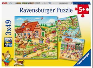 Ravensburger Kinderpuzzle - Ferien auf dem Land - 3x49 Teile Puzzle für Kinder ab 5 Jahren