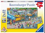 Ravensburger Kinderpuzzle - Straßenbaustelle - 2x12 Teile Puzzle für Kinder ab 3 Jahren