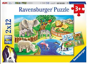 Tiere im Zoo. Puzzle 2 x 12 Teile