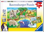 Tiere im Zoo. Puzzle 2 x 12 Teile