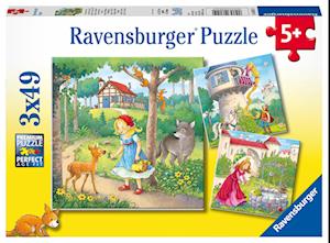 Ravensburger Kinderpuzzle - 08051 Rapunzel, Rotkäppchen & der Froschkönig - Puzzle für Kinder ab 5 Jahren, mit 3x49 Teilen