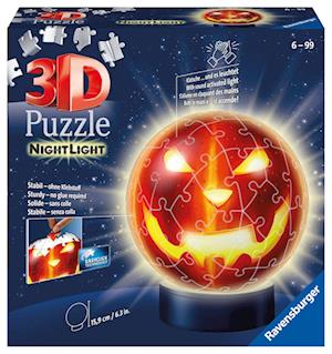 Ravensburger 3D Puzzle Kürbiskopf Nachtlicht 11253 - Puzzle-Ball - 72 Teile - für Halloween Fans ab 6 Jahren