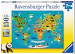 Ravensburger Kinderpuzzle - Tierische Weltkarte - 150 Teile Puzzle für Kinder ab 7 Jahren