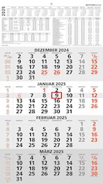 4-Monatskalender rot 2025 - 33x45 - mit Kopftafel - Datumsschieber-       959-0011-1