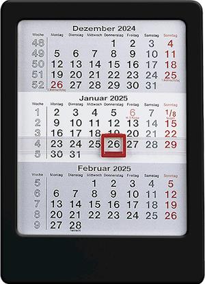 3-Monats-Tischaufsteller 2025 schwarz - Tisch-Kalender 12x16 cm - Büro-Kalender - mit Datumsschieber - Zettler