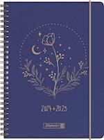 Schülerkalender 2024/2025 "Moon Flower", 2 Seiten = 1 Woche, A5, 208 Seiten, blau
