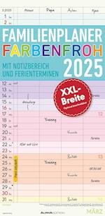 Familienplaner Farbenfroh 2025 mit 4 Spalten - Familien-Timer 22x45 cm - Offset-Papier - mit Ferienterminen - Wand-Planer - Familienkalender - Alpha Edition