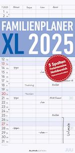 Familienplaner XL 2025 mit 5 Spalten - Familien-Timer 22x45 cm - Offset-Papier - mit Ferienterminen - Wand-Planer - Familienkalender - Alpha Edition