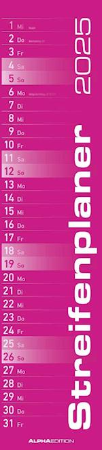 Streifenplaner PINK 2025 - Streifenkalender - Wandplaner - Küchen-Kalender - 11,3x49,5