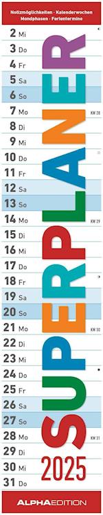 Superplaner 2025 - Streifenkalender 17x85 cm - mit Ringbindung - viel Platz für Notizen - Langplaner - Wandkalender - Küchenkalender - Alpha Edition