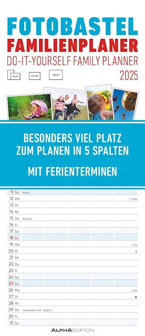 Foto-Bastel-Familienplaner 2025 - Bastelkalender zum Aufhängen - 19,5x45 cm - datiert - mit 5 Spalten - Fotokalender - Familienkalender - Wandkalender