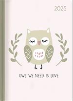 Lady Journal Owl we need 2025 - Eule - Taschenkalender A6 (10,7x15,2 cm) - Weekly - 192 Seiten - Notiz-Buch - Termin-Planer - Alpha Edition