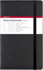 Wochen Notizkalender 18 Monate groß Black 2025 - Taschen-Kalender 13x21 cm - mit Verschlussband & Falttasche - Juli 2024 bis Dez 2025 - Weekly - 128 Seiten