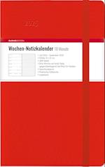 Wochen Notizkalender 18 Monate groß Red 2025 - Taschen-Kalender 13x21 cm - mit Verschlussband & Falttasche - Juli 2024 bis Dez 2025 - Weekly - 128 Seiten