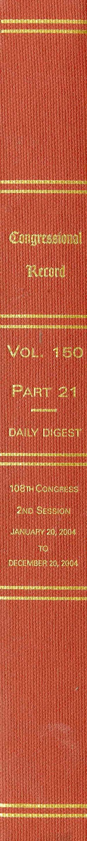 Congressional Record, V. 150, PT. 21, Daily Digest of the 108th Congress, Second Session