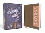 Niv, Beautiful Word Bible, Updated Edition, Peel/Stick Bible Tabs, Leathersoft, Brown/Pink, Red Letter, Comfort Print