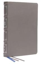 NKJV, Reference Bible, Classic Verse-by-Verse, Center-Column, Genuine Leather, Gray, Red Letter, Thumb Indexed, Comfort Print