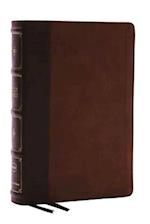 NKJV, Large Print Thinline Reference Bible, Blue Letter, Maclaren Series, Leathersoft, Brown, Thumb Indexed, Comfort Print