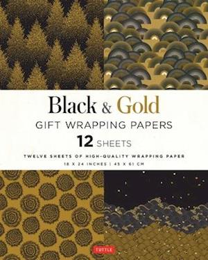 Black & Gold Gift Wrapping Papers - 12 Sheets