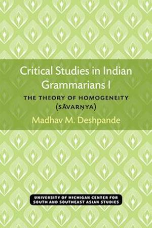 Critical Studies in Indian Grammarians I