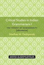 Critical Studies in Indian Grammarians I