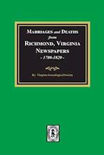 Marriages and Deaths from Richmond, Virginia Newspapers, 1780-1820