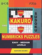 200 Kakuro sudoku and 200 Numbricks puzzles easy - medium levels.