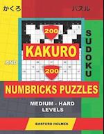 200 Kakuro sudoku and 200 Numbricks puzzles medium - hard levels.