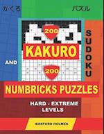 200 Kakuro sudoku and 200 Numbricks puzzles hard - extreme levels.