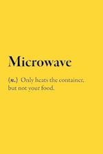 Microwave (n.) Only heats the container, but not your food.