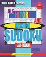 Large adult puzzles. Big Hitori and Kakuro sudoku. Easy - medium levels.