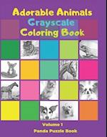 Adorable Animals Grayscale Coloring Book