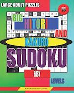 Large adult puzzles. Big Hitori and Kakuro sudoku. Easy levels.