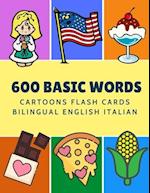 600 Basic Words Cartoons Flash Cards Bilingual English Italian