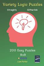 Variety Logic Puzzles - Straights, Slitherlink 200 Easy Puzzles 9x9 Book 13