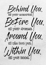 Behind you, all your memories. Before you, all your dreams. Around you, all who love you. Within you, all you need.