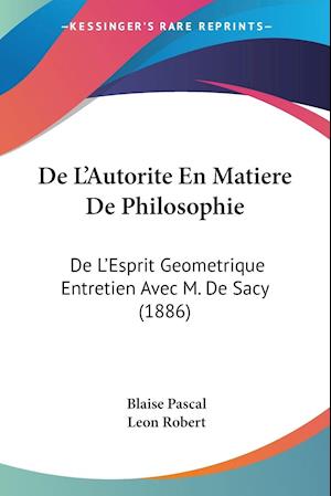 De L'Autorite En Matiere De Philosophie