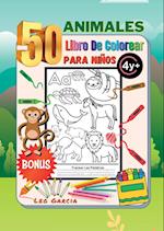 Libro Para Colorear de 50 Animales Para Niños 4+ Extra Parte Para Rastrear Las Palabras Visuales