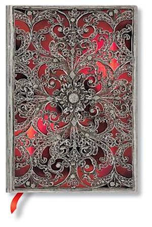 Garnet Softcover Flexis MIDI 176 Pg Lined Silver Filigree Collection