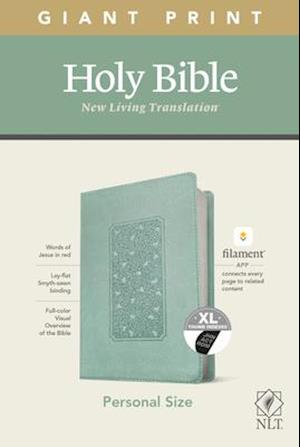 NLT Personal Size Giant Print Bible, Filament Enabled Edition (Red Letter, Leatherlike, Floral Frame Teal, Indexed)