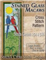 Stained Glass Macaws Cross Stitch Pattern