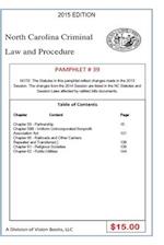 North Carolina Criminal Law and Procedure-Pamphlet 39