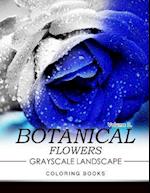 Botanical Flowers Grayscale Landscape Coloring Books Volume 3