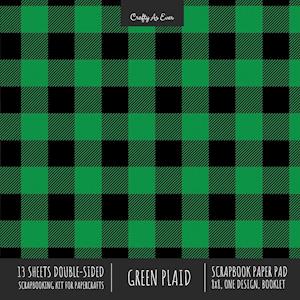 Green Plaid Scrapbook Paper Pad 8x8 Decorative Scrapbooking Kit for Cardmaking Gifts, DIY Crafts, Printmaking, Papercrafts, Check Pattern Designer Paper