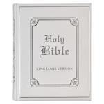 KJV Holy Bible, Classically Illustrated Heirloom Family Bible, Faux Leather Hardcover - Ribbon Markers, King James Version, White/Silver