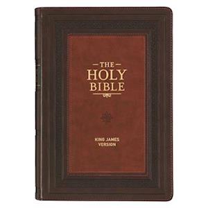 KJV Study Bible, Large Print King James Version Holy Bible, Thumb Tabs, Ribbons, Faux Leather Burgundy/Toffee Debossed