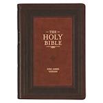 KJV Study Bible, Large Print King James Version Holy Bible, Thumb Tabs, Ribbons, Faux Leather Burgundy/Toffee Debossed